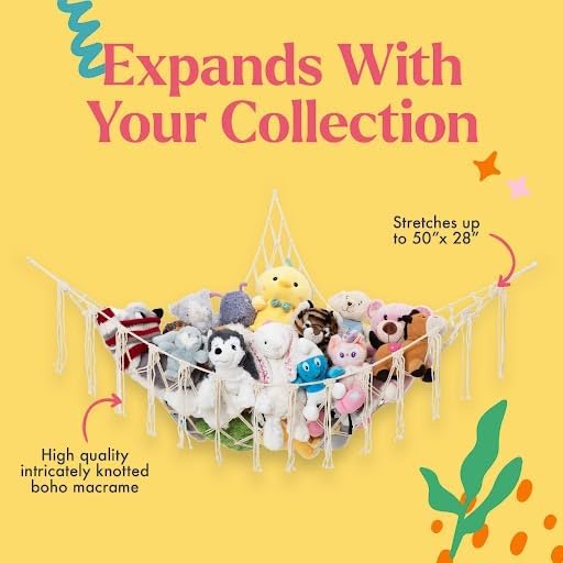 Miniatura 3 de Lilly's Love Hamaca de macramé para almacenamiento de animales de peluche, grande, decoración bohemia de habitación, almacenamiento de juguetes,