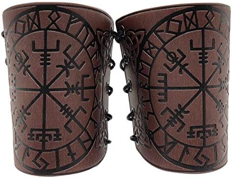HiiFeuer Viking Vegvisir Embossed Leather Arm Armor 3 Colors LARP Gauntlet Leather Armor Bracer