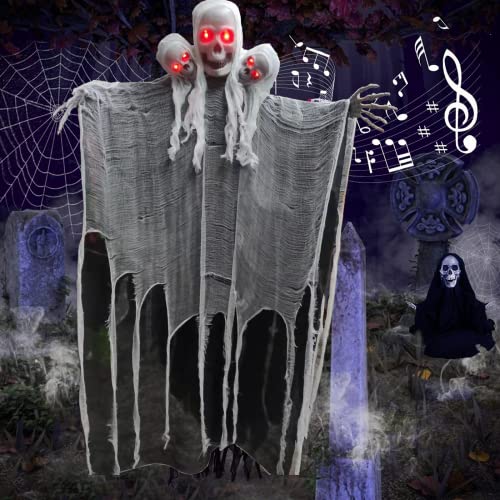HXIZMY Halloween Decoración Fantasmas Colgantes, Tres Espeluznante Fantasmas con Horrible Ojos LED y Sonidos para Halloween de Fiesta, Bar Club, casa Embrujada Decoraciones Cover