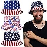 Ramede 3 Pieces American Flag Bucket Hat 4th of July Patriotic Bucket Hats Double Side Wear Sun Hat