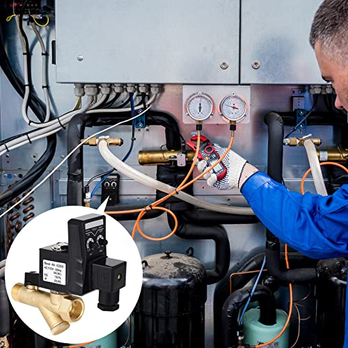 Electronic Drain Valve And Tank Drain Valve Assembly Kit With Braided Steel Hose 1/4 Inch Npt Drain Valve Elbow Fitting And 110V 1/2 Automatic Timed Water Tank For Compressed Air (Separating) #TOP5