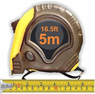 A 2 Z Tape Measure Retractable High Visibility Tough Auto Grip Lock Pocket Measure Tape with 19mm Blade Nylon Coated Measurement Tape Retracting Metric Rule and Steel Belt Clip Black Yellow (5m Long)