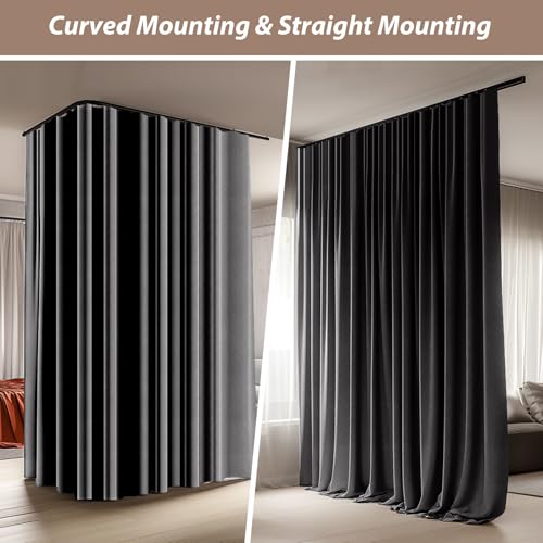 Image of Room Divider Curtains with Ceiling Curtain Track Set Window Curtain for Bedroom,Living Room Total Blackout Thermal Insulated Privacy Ceiling Track Curtain W 6 x H 6 FT Grey drape&Black track