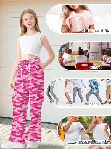Image of Cromoncent Cargo Pants Girls & Women Parachute Pants Y2K Baggy Rave Clothes Waterproof with Pockets, 6 Years - 3XL
