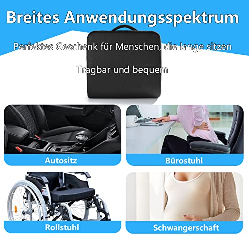 YOUFI Großes Sitzkissen, 10.5 cm, Dicker Memory-Schaum für Bürostuhl, mit kühlendem Gel für Ischias, Steißbein, Rücken, Dickes Kissen, 48x45x10.5 cm (Schwarz)