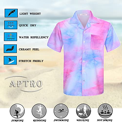 Aptro Men's Hawaiian Shirt 4 Way Stretch Tie Dye Relaxed Fit Tropical Shirts #F057 L #TOP5