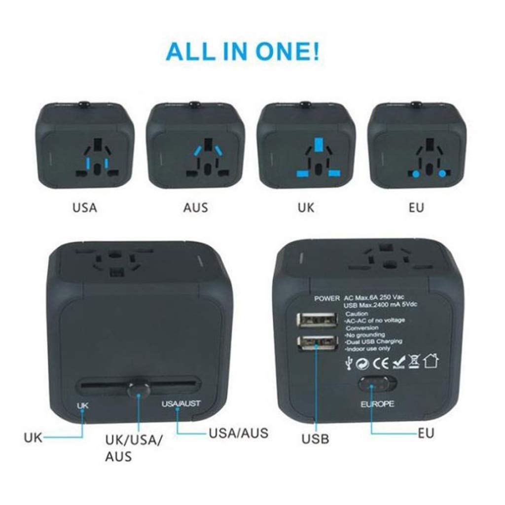 Adaptador de Corriente Internacional de Viajes, Adaptador de Viaje Universal, Adaptador con Doble USB Toma de Viaje Internacional