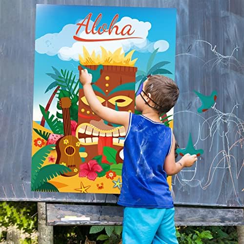 ASTARON Hawaiian Tropical Party Game, Pin Game for Aloha Tiki Party Pin the Nose Game for Hawaiian Luau Party Supplies Summer Tropical Party decorations