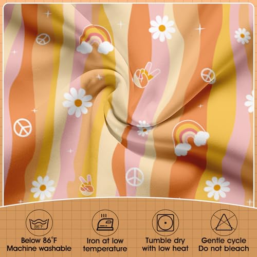 Image of 9FT Groovy Daisy Table Skirt Retro 70s Hippie Teacher Desk Skirt Boho Classroom Table Cover for Back to School Decor Rectangle Tablecloth Birthday Party Decorations for Home Office Bookcase Cabinet
