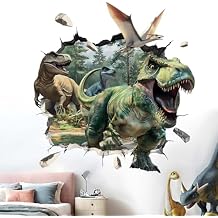 3D Dinosaur Wall Stickers - Tropical Palm Tree Leaf Dino Wall Decals - Nursery Kids Baby Boys Room Daycare Playroom Classroom Wall Decor