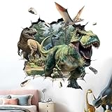 Amimagen 3D Dinosaur Wall Stickers - Tropical Palm Tree Leaf Dino Wall Decals - Nursery Kids Baby Boys Room Daycare Playroom Classroom Wall Decor