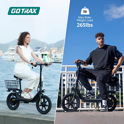 Gotrax Flex Electric Scooter With Seat For Adult Commuter,16 Miles Range&15.5Mph Power By 400W Motor, Foldable Scooter With 14" Pneumatic Tire& 9”Comfortable Wider Deck, Ebike With Carry Basket Black #TOP6