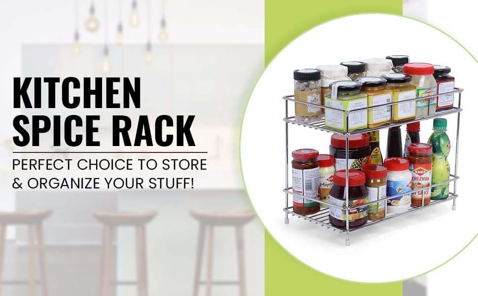 CR18 COLLECTION Heavy Stainless Steel Countertop Kitchen Rack, Kitchen Organizer, Space Saver, Counter Top Kitchen Stand 2-Tier Trolley Basket For Boxes Utensils Dishes Plates For Home, Tiered Shelf 4