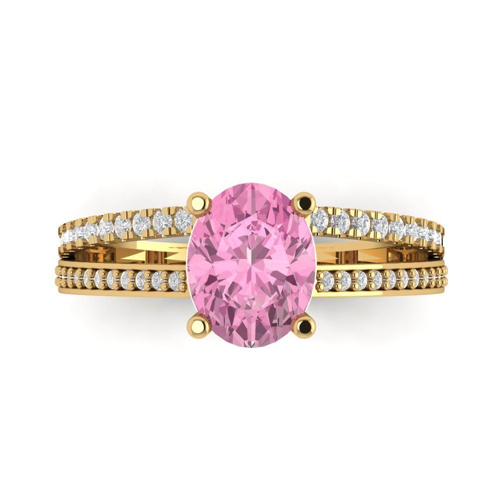 Clara Pucci 3.12 ct Oval Cut Solitaire W/Accent Genuine Pink Simulated Diamond Wedding Promise Anniversary Bridal Ring 18K Yellow Gold