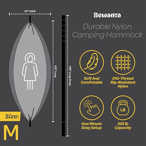 Image of Durable Hammock 400 lb Capacity, Nylon Camping Hammock Chair - Double or Single Sizes w /Tree Straps and Attached Carry Bag - for Travel /Backpacking /Beach /Backyard (Medium, Dark Grey & Dusty Pink)
