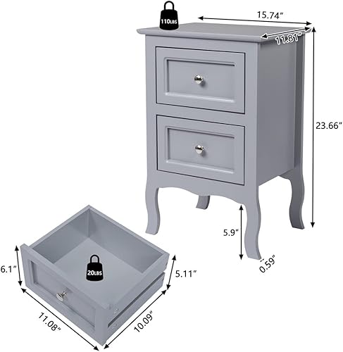 Miniatura 6 de Juego de 2 mesitas de noche negras para dormitorio, mesa auxiliar moderna con 2 cajones, mesita de noche moderna para dormitorio, sala de estar,