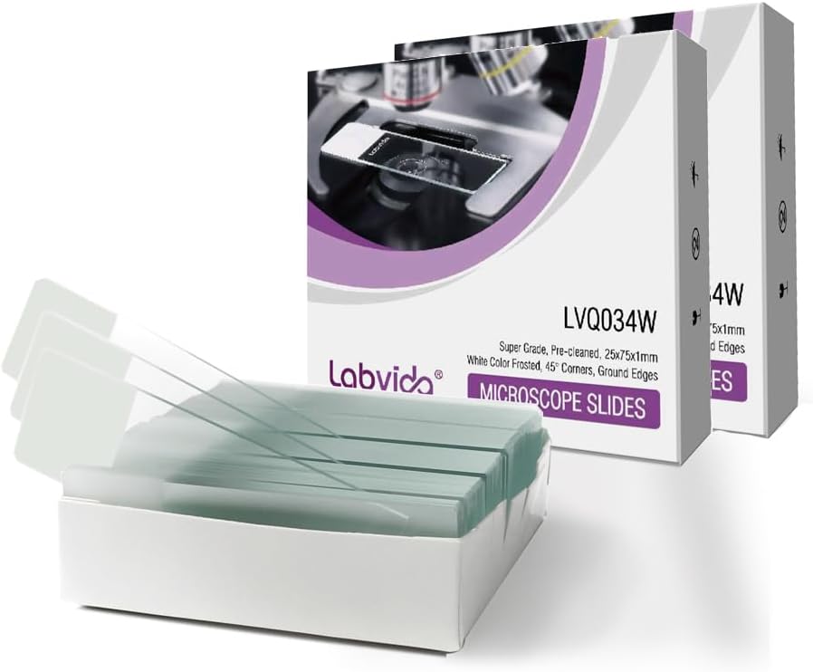 144pcs of Pre-Cleaned White Color Frosted Microscope Slide, Dim.75mmx25mm, Super Grade Glass, Ground Edges, 45° Safety Corners, LVQ034W