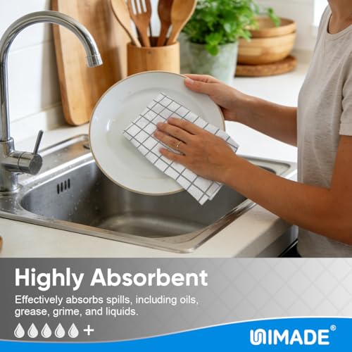 Image of UNIMADE Microfiber Cleaning Cloths, 100 Sheets Kitchen Towels & Dish Cloths | Reusable Lint-Free Absorbent Cleaning Rags, Bulk Kitchen Cleaning Cloths for Household & Restaurant, 11 inch x 9 inch, Grid Pattern
