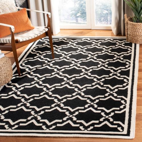 SAFAVIEH Dhurries Collection 4' x 6' Black/Ivory DHU545L Handmade Flatweave