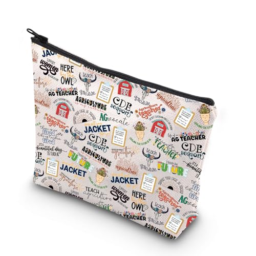 JNIAP Agriculture Teacher Makeup Bag - Multifunctional Cosmetic Bag - Water-Resistant Fabric - Multicolor - Letter Print - Zipper Closure - Fit Style - Unisex-Adult - Makeup & Toiletry Use
