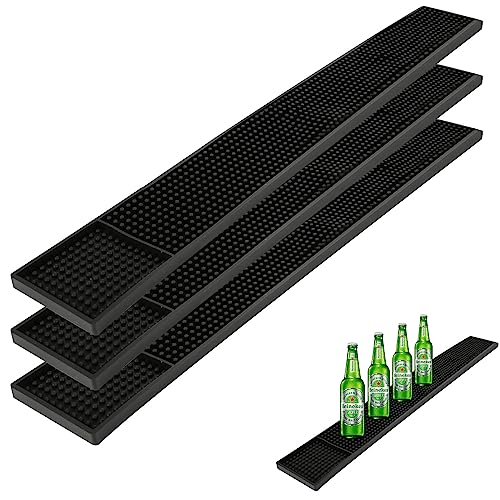 WOPPLXY 3 Pcs 24 x 3 Inch Rubber Bar Mats, Non-Slip Bar Service Spill Mat, Black Rubber Bar Mat, Bar & Wine Tools, Bar Mats Set for Countertop, Cafe, Bar, Kitchen, Restaurant, Hotel