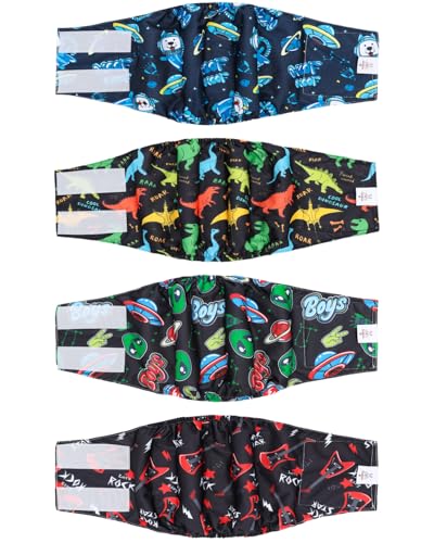 Image of CuteBone Dog Diapers Male 4 Pack Puppy Wraps Reusable Doggie Belly Bands for Male Dogs Small Medium Large