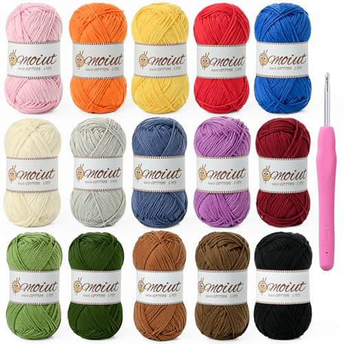 Image of 15 Pack 100% Milk Cotton Yarn for Crocheting, 750g /1968.5yd Baby Yarn for Crocheting Soft, Fuzzy 5 Ply Cotton Crochet Amigurumi Yarn for Puzzle /Clothes&Crafts(Set B)