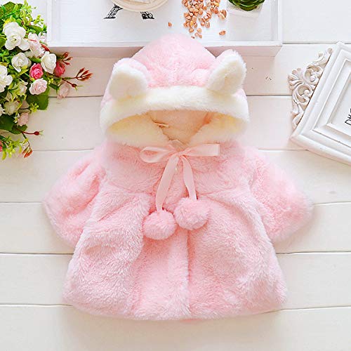Uaznegozio Thick Faux Fur Coat Newborn Infant Baby Girl Hooded Warm Ourwear Jacket Cape Cloak Ponch 0-3 Years Light Pink #TOP1