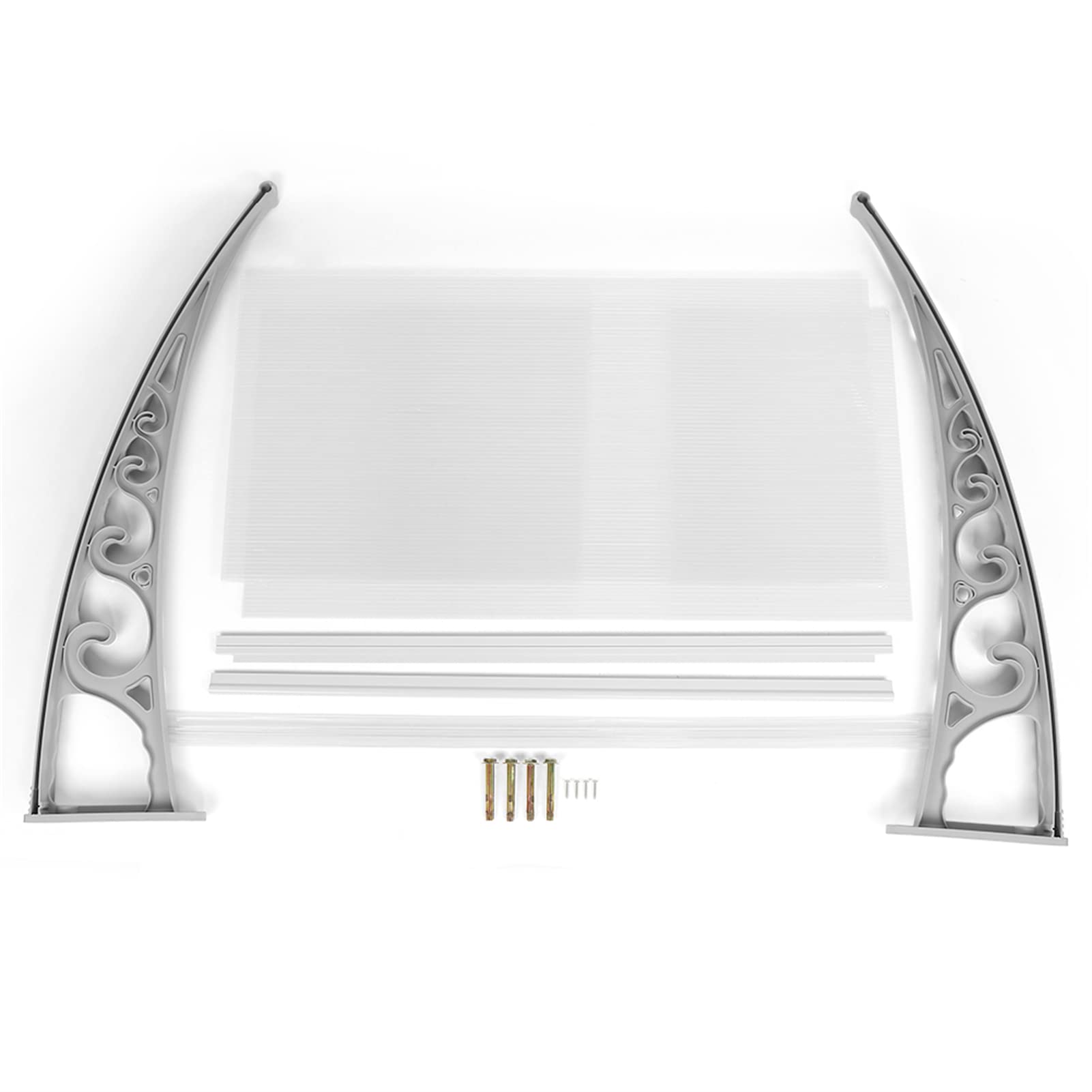 Homewell Vordach für Haustür 100 x 200 cm Weiß, Modern Überdachung Haustür aus PC-Hohlplatte, PP-Kunststoff Rahmen und Aluminium Frontstange, Sonnenschutz und Regenschutz (100 * 200 cm, Weiß)