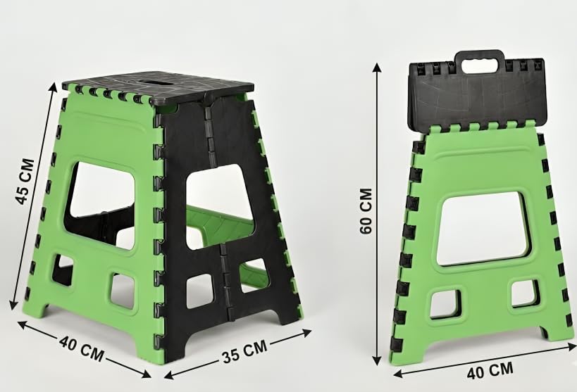 Image of U-MAX 18 Inch Folding Step Stool, Portable, Heavy Duty Plastic with Anti-Slip Surface Space-Saving Foldable Stool for Kids & Adults (Green-Black)