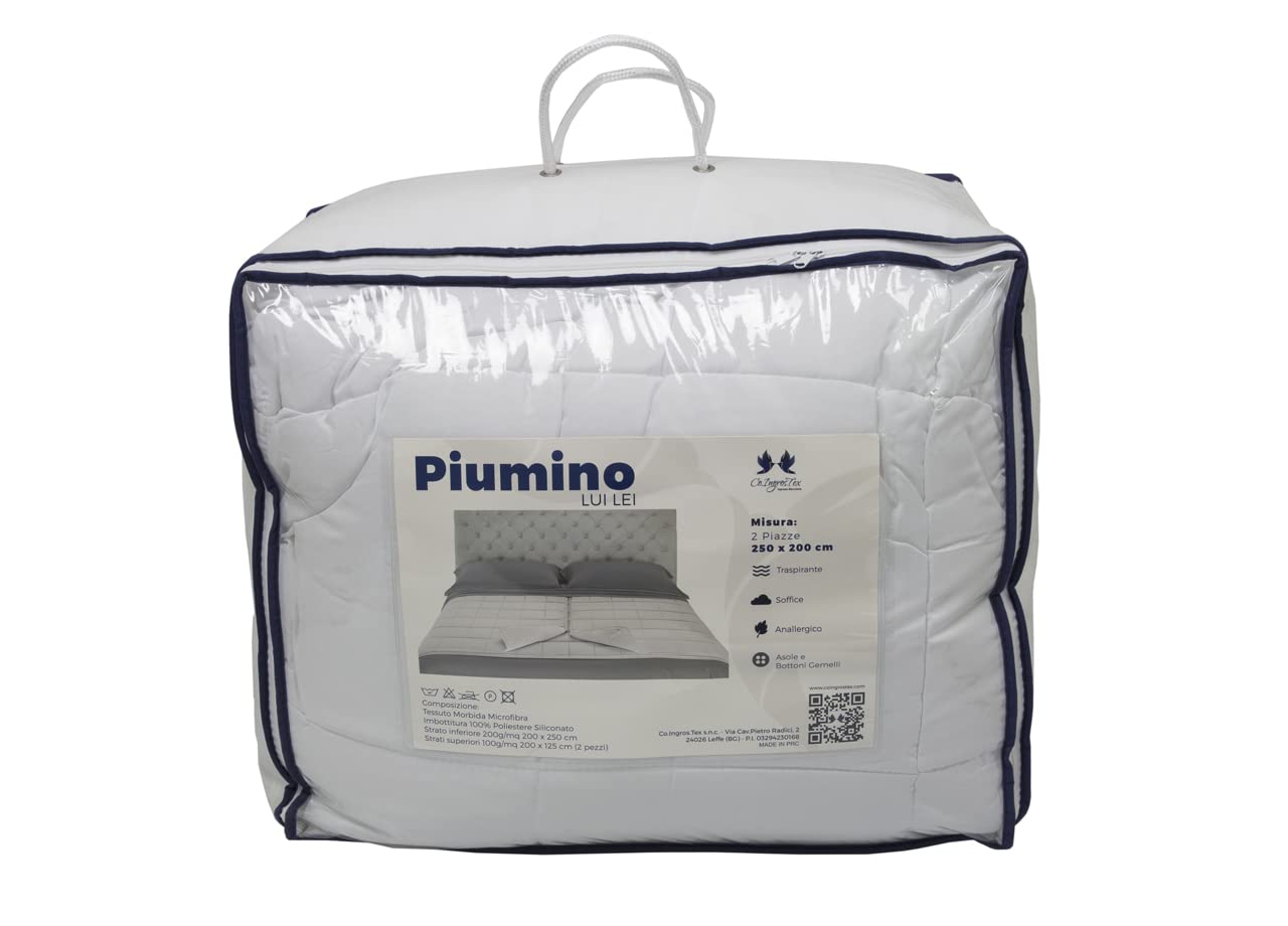 BIANCHERIAWEB Interno Piumino Anallergico Piumone Letto Matrimoniale Lui-Lei Estate Inverno Bianco Lavabile