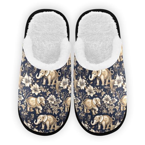 Retro Golden Cartoon Elephant Slippers For Women Men Soft Memory Foam Non-Slip Animal Winter Indoor House Shoes Travel Slipper