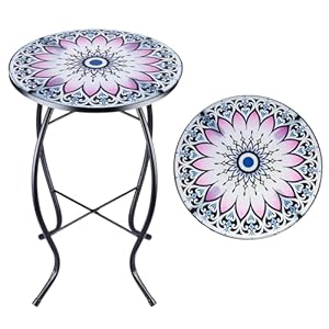 MUMTOP Side Patio Tables-Mosaic Outdoor Side Table - 14’’ Flower Glass Accent Round End Table, Plant Stand Indoor Small Coffee Table for Garden or Living Room Decor MUMTOP Side Patio Tables Mosaic Outdoor Side Table 14 Flower Glass Accent Round End Table Plant Stand Indoor Small Coffee Table for Garden or Living Room Decor