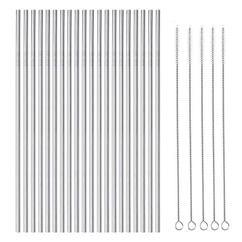 25 Piece Set Stainless Steel Straws Long 8.5 Inch Drinking Metal ...