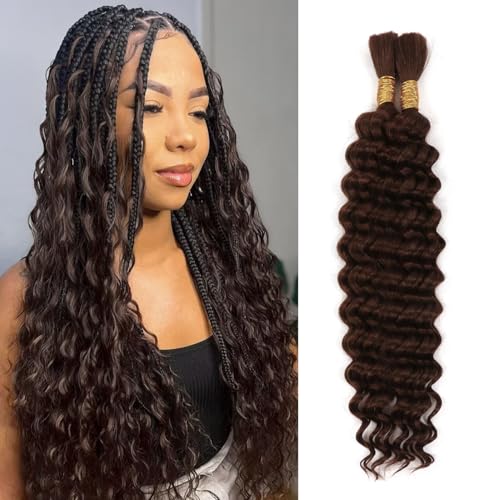 Boho Vlechten Menselijk Hair Extensions 100 g 2 Bundels Geen Inslag Menselijk Vlechten Haar voor Knopenloze Vlechten Nat en Golvend Diepe Golf Bulk Menselijk Haar Voor Vrouwen (4#, 45 cm (50 g/Bundel