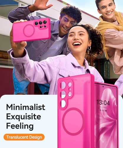 Image of CANSHN Designed for Samsung Galaxy S25 Ultra Case (2025) [Full Camera Protection] [Compatible with Magsafe] Translucent Matte Back Protective Phone Cover, Hot Pink