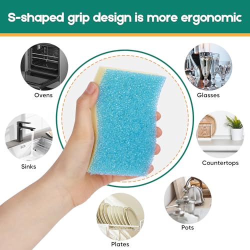 Image of LAUNDRYLUX Scrub Sponge, 4 Pack Dual-Sided Temperature-Responsive Scrubber - Non-Scratch - Multipurpose Dish Sponges for Kitchens, Bathrooms, and Outdoor Use - S Shape