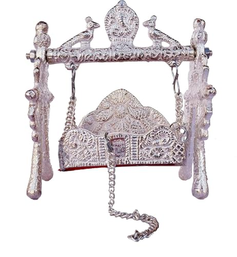 Jhula Krishna en métal argenté carrousel oscillant de taille 0.1 pour pooja - 2