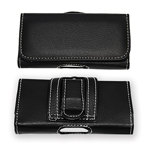Ph26 Alcatel One Touch Idol S étui Pochette accroche-Ceinture façon Cuir grainé Noir de qualité avec Clip + Passant, Fermeture aimanté et surpiqures Apparentes by