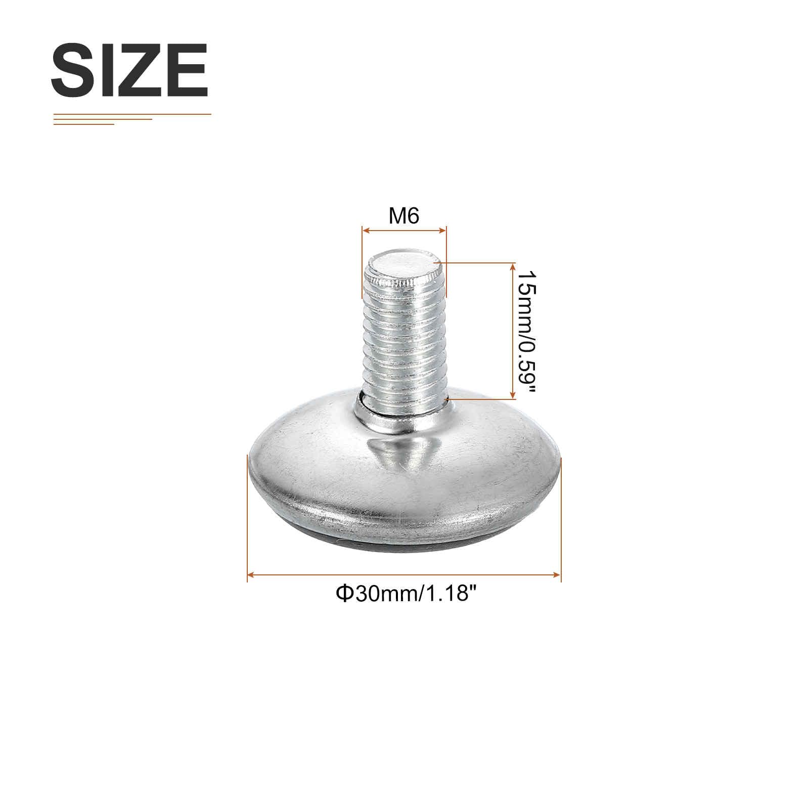 DTGN M8x15x30mm(DxLxOD) Screw on Furniture Glide Leveling Feet - 4Pack - Good for Furniture - Adjustable Thread Leveler - Silver - Image 2