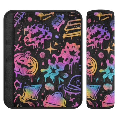 Image of 2 Pack Seatbelt Covers Seat Belt Cover Pad for Adults Boys Girls Car Seat Strap Covers Pads Cushion Universal Shoulder Strap Pad Protector for Backpack Camera Bag 10x7.7Inch Black Punk Pumpkin Hallowe