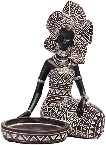 Lescafita African Lady Figurine Candle Holder with African Tribal Totem for Wedding,Church,Holiday Decor-African Decorative Women Statues, Candlestick Holder for Home and Table Decor(754-Black-M)