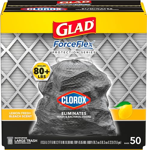Image of Glad Trash Bags, ForceFlex with Clorox Garbage Bags, Lemon Fresh Bleach Scent, 30 Gal, 50 Ct, Package May Vary