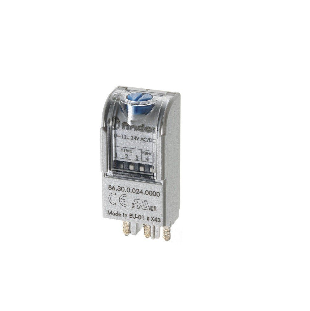 FINDER 86.30.0.024.0000 1.5S to 100H., 12V-24V AC/DC Coil, Plug-in Multi-Voltage ON Pulse/ON DELAY Timer Module