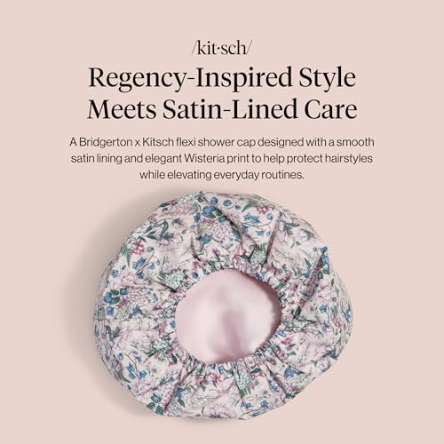 Image of Bridgerton x Kitsch Luxury Satin-Lined Flexi Shower Cap for Women, Wisteria | Shower Caps for Women Reusable Waterproof - Non-slip, Comfortable Quick-dry Hair Shower Cap for All Hair Types