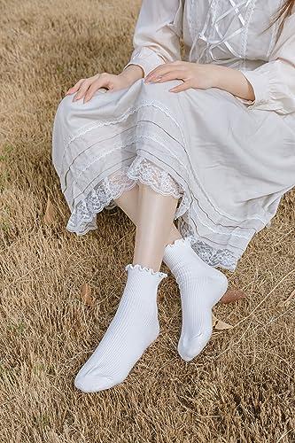 SRYL Women Ankle Socks Ruffle Turn-Cuff,Lovely double needle solid color edge relent Girl socks2