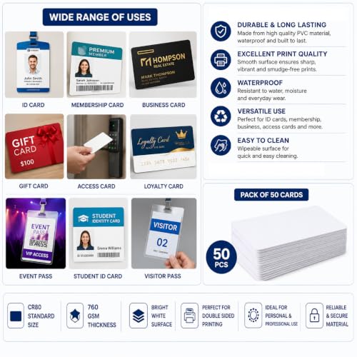 Image of morel (Pack of 50 PVC ID Card 800 GSM for EPSON L800 L805 L810 L850 R280 R290 T50 T60 P50 P60 Inkjet Printer (AADHAR Card, College ID Card GATE Pass, ETC).