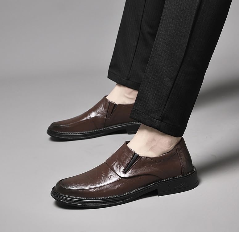 Men's Classic Slip On Dress Shoes Men Genuine Leather Oxford Shoes Non-Slip Waterproof Business Formal Derby Shoes(Brown,10)2
