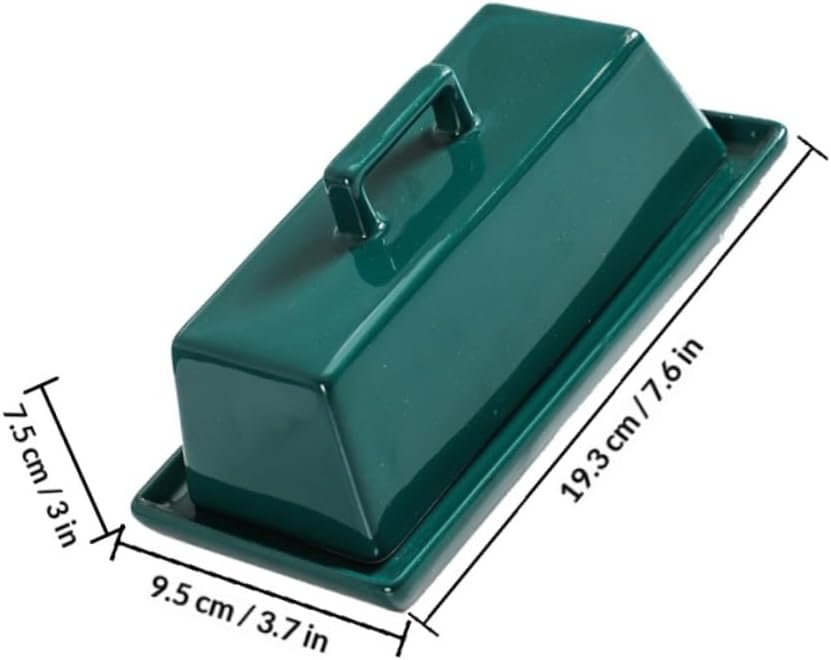 Ceramic Butter Tray with Lid Food Serving Plate Glossy Green for Kitchen Countertop Storage and Snack Serving