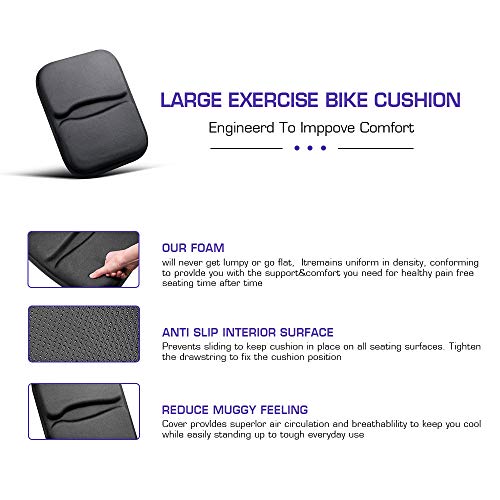 ANZOME Large Gel Exercise Bike Seat Cushion Cover for Recumbent Bike, Rowing Machine Wide Foam Padded Bike Seat Cover for Women and Men Comfort, 16.5in x 12in - Thumbnail 2
